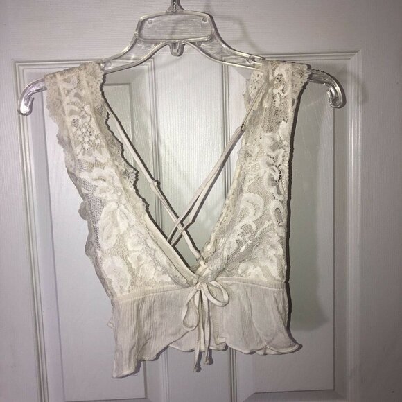 FOREVER 21  Ivory Lace Overlay Adjustable Straps Bralette Top Sz S - Picture 4 of 10